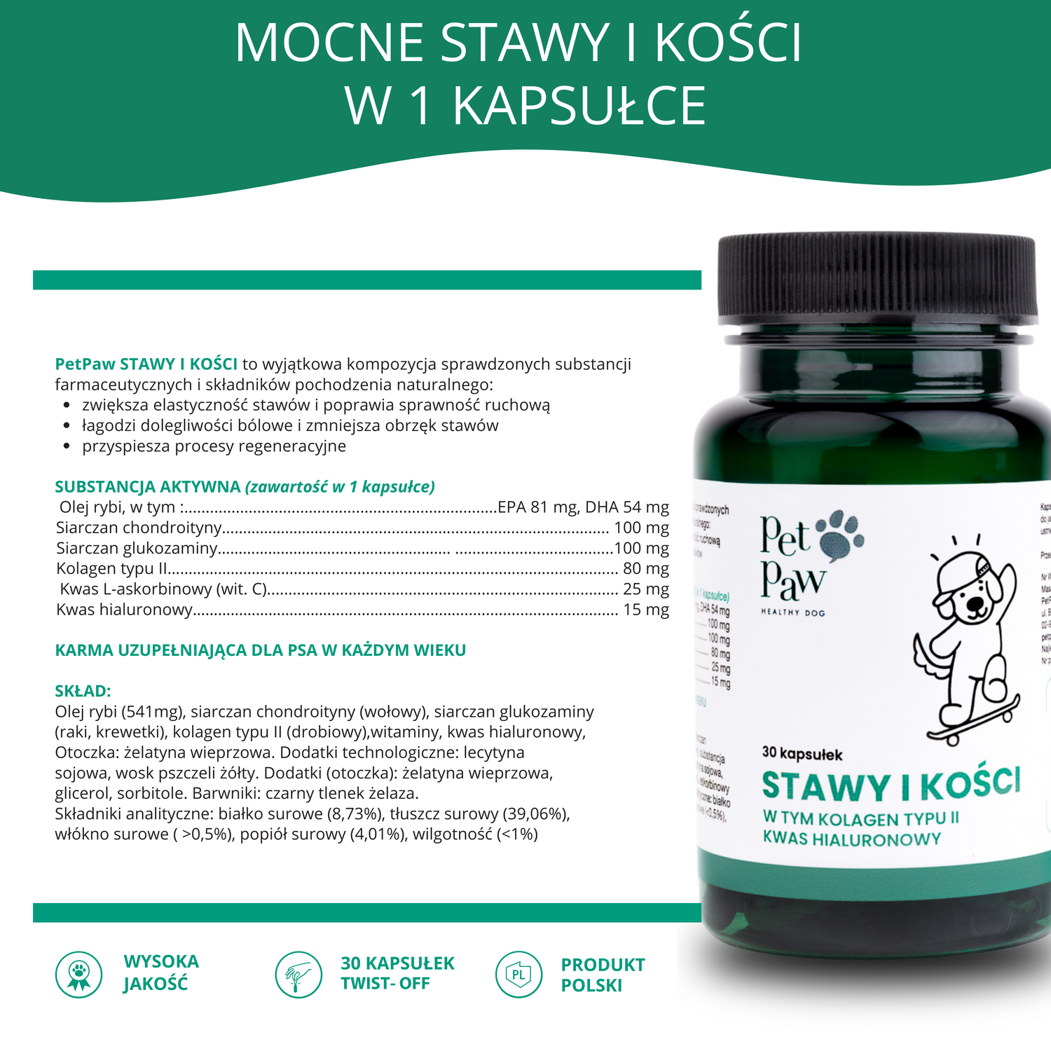 PetPaw STAWY I KOŚCI – suplementy dla psów